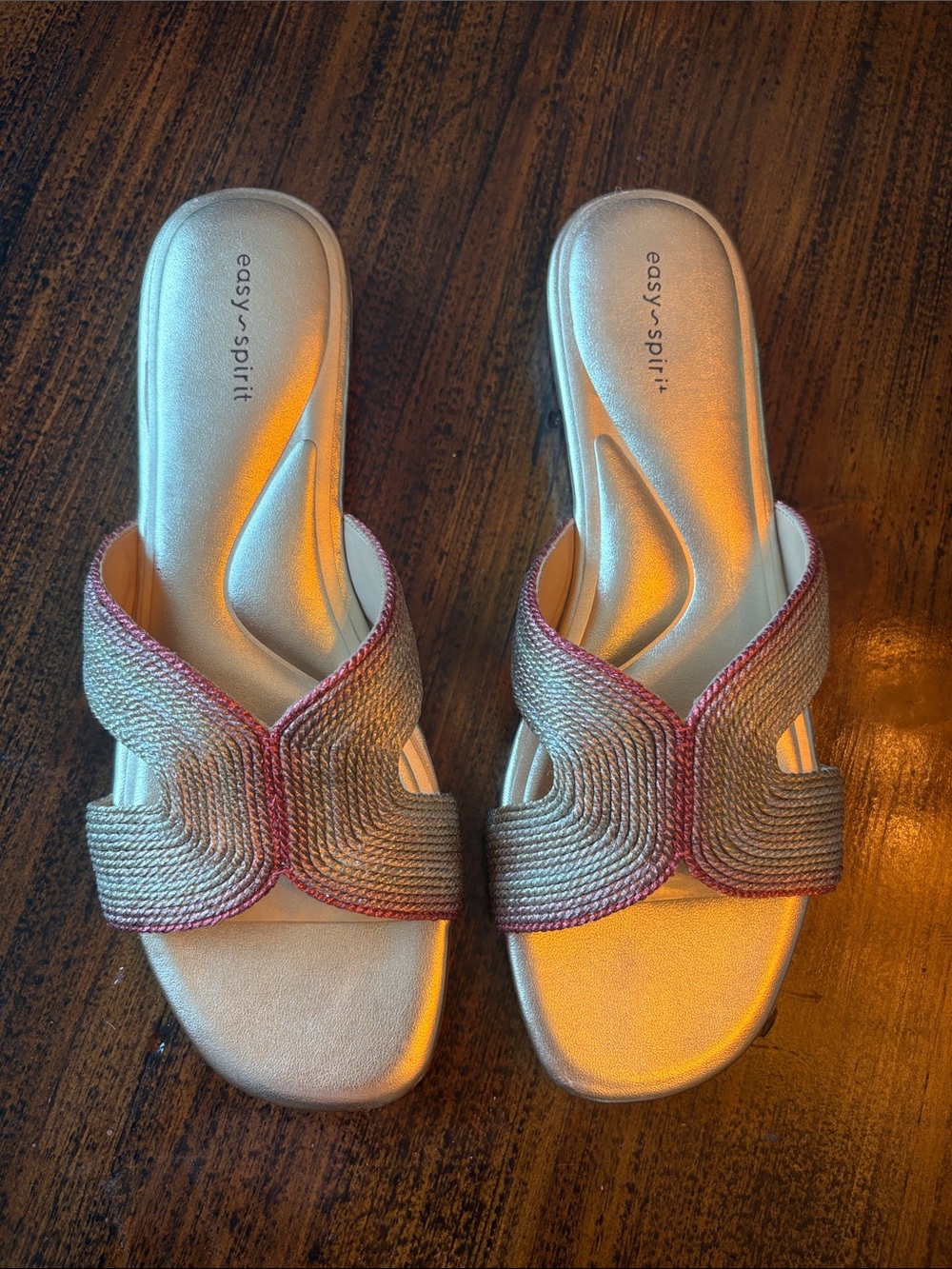 Easy Spirit Metallic Gold Slide Mules with Pink Trim